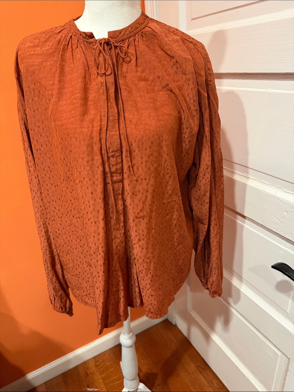 a new day Rust Tie-Neck Long Sleeve Tunic Blouse